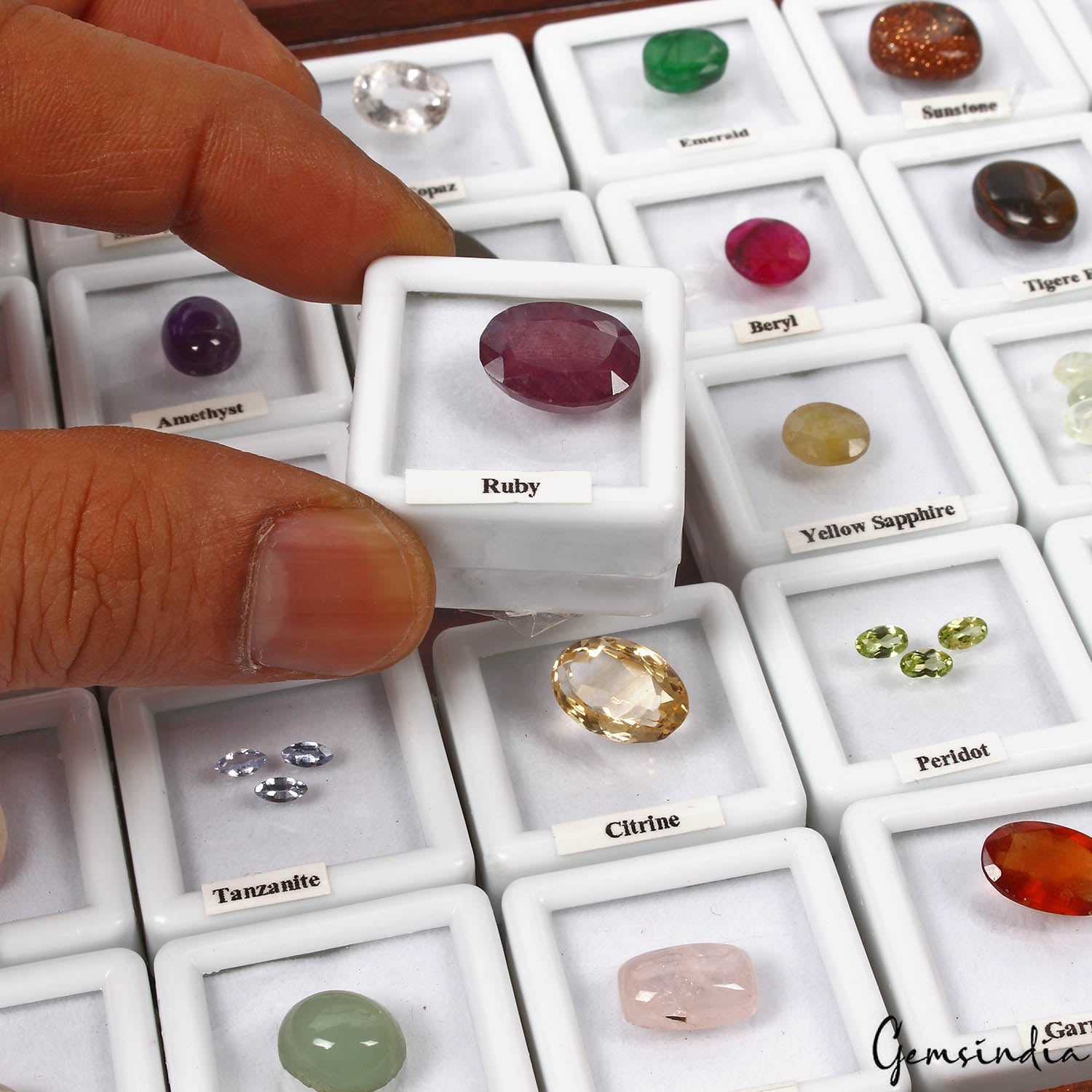 53 Pcs Estate Genuine Semi Precious Loose Multi Color Gems Collection+Wooden Box