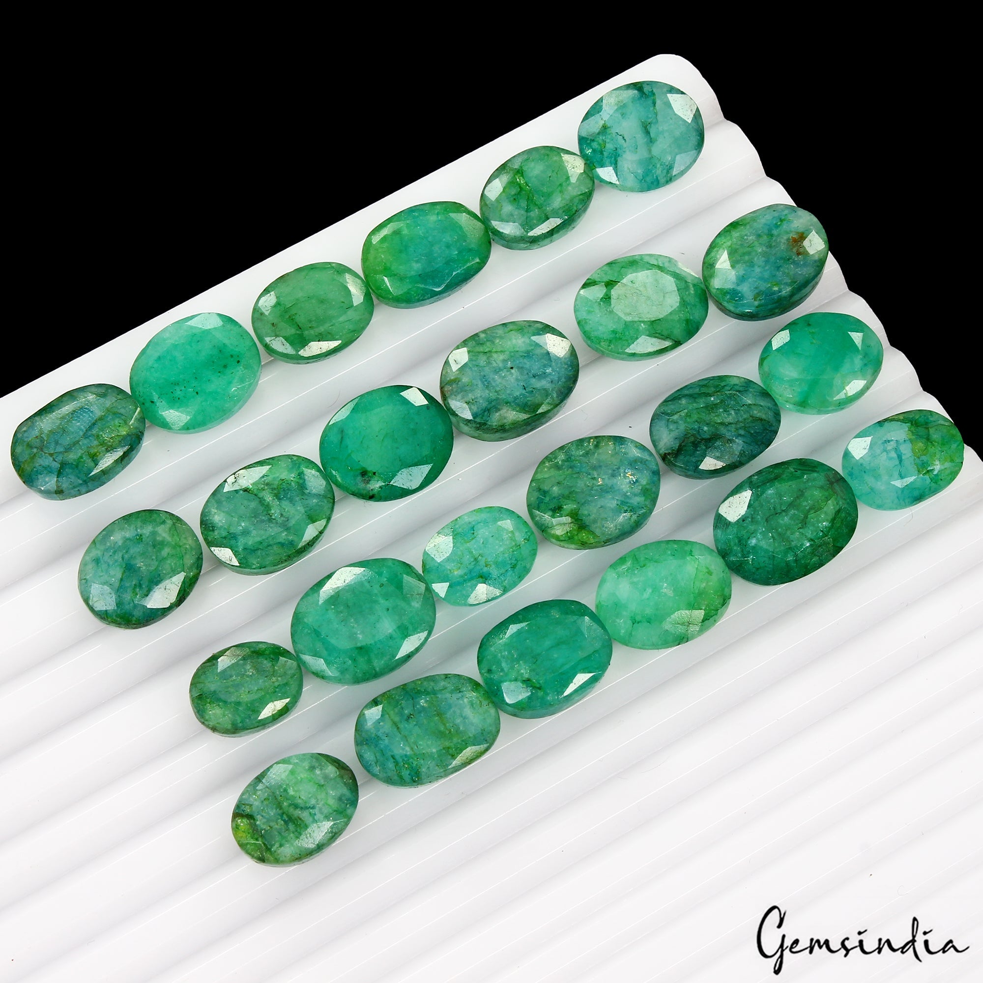 24 Pcs Natural Brazilian Emerald 12-17mm Ring Size Loose Gemstones Wholesale Lot