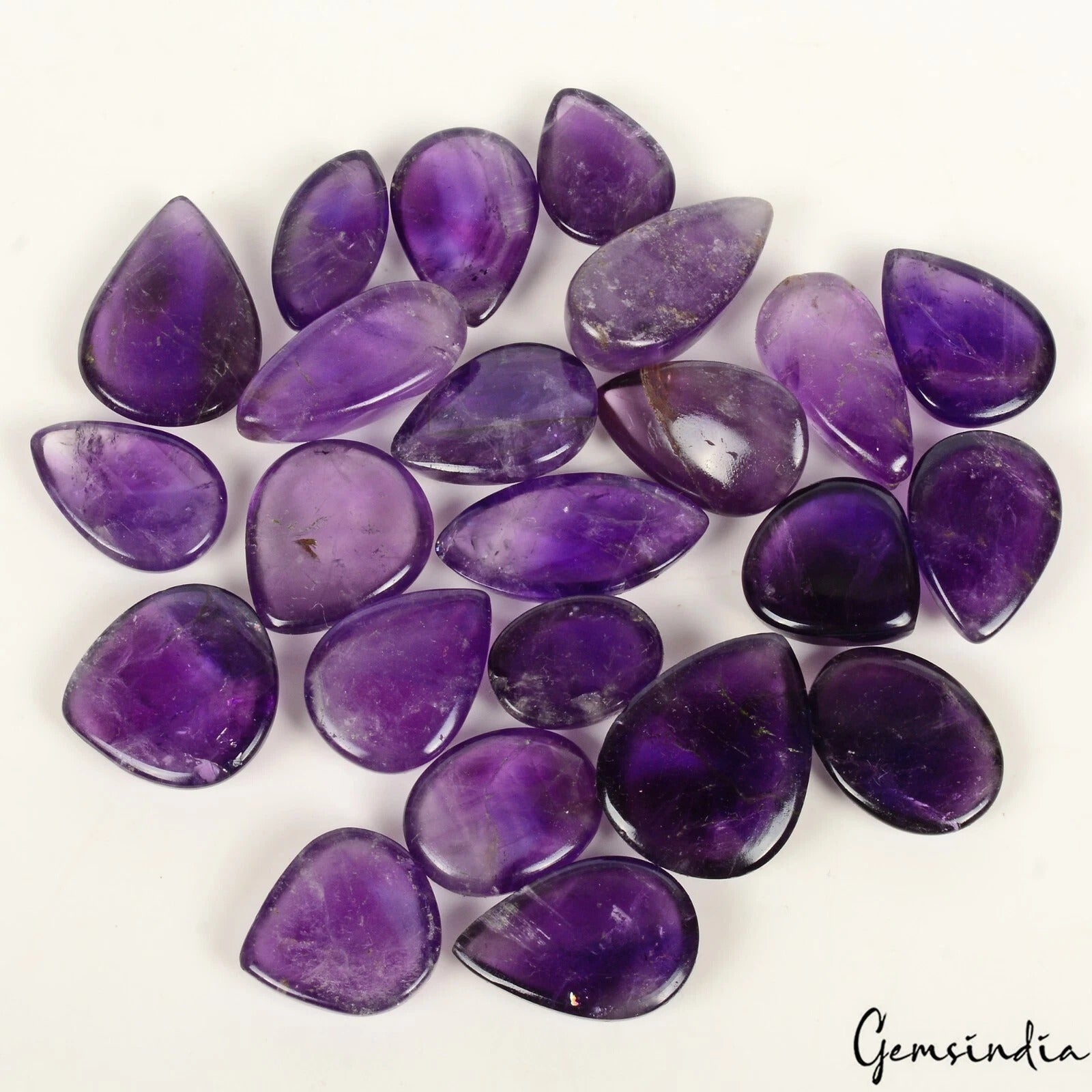 Amethyst Lot, Cabochon, Oval Pear Marquise Cabochon, Untreated — 23 Pieces, 16mm to 25mm, 350 Ct, Madagascar