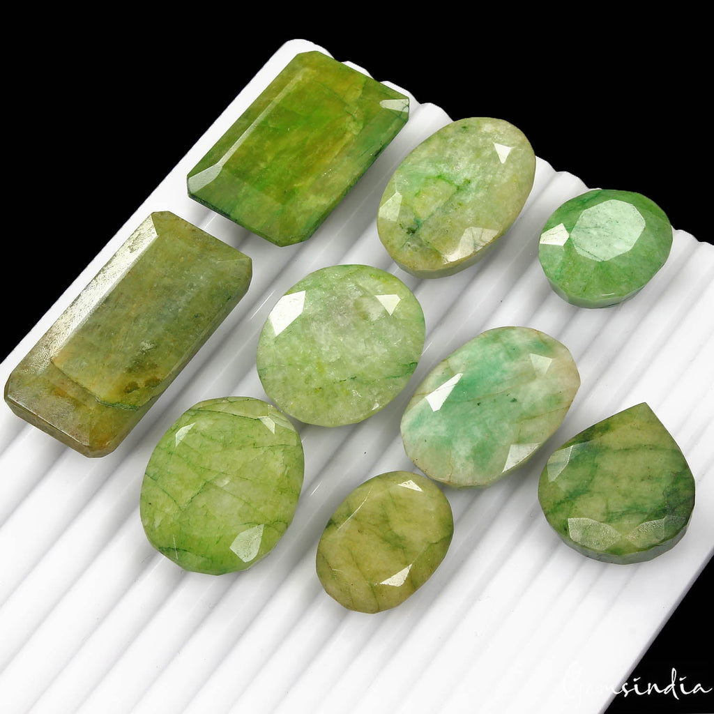 770 Cts/9 Pcs Natural Brazilian Green Emerald Mixed Cut Loose Wholesale Gems Lot