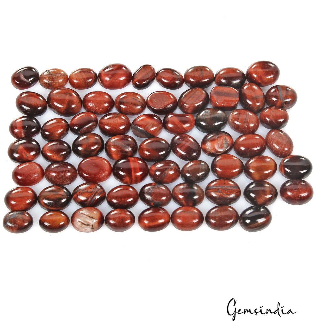 Certified 123 Cts/62 Pcs Natural Untreated Red Tiger Eye Oval Cab Loose Gems Lot