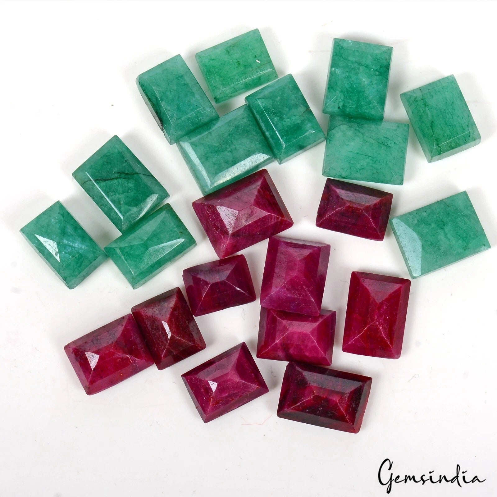 Natural Ruby & Emerald Baguette Cut Loose Gemstone 190 Ct/21 Pcs Lot for Jewelry