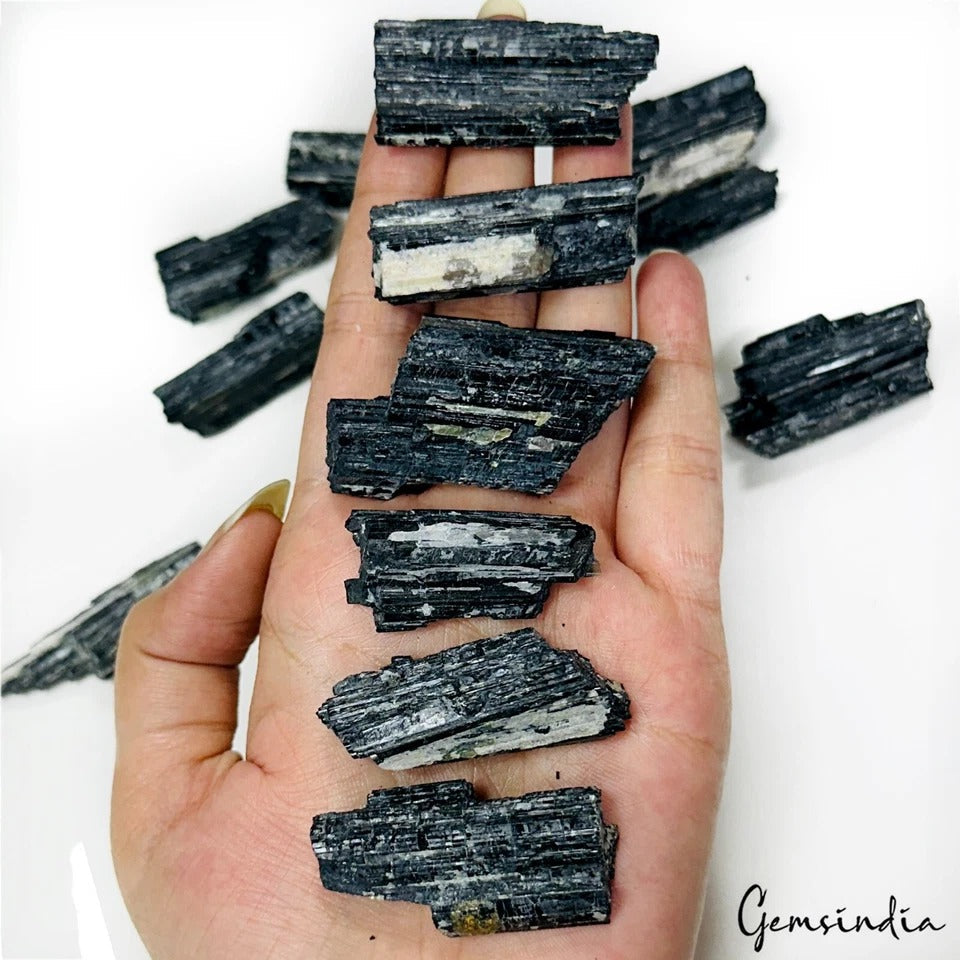 13Pc Lustrous Black Tourmaline w/ Feldspar From Erongo Mountain Namibia 200 Gram