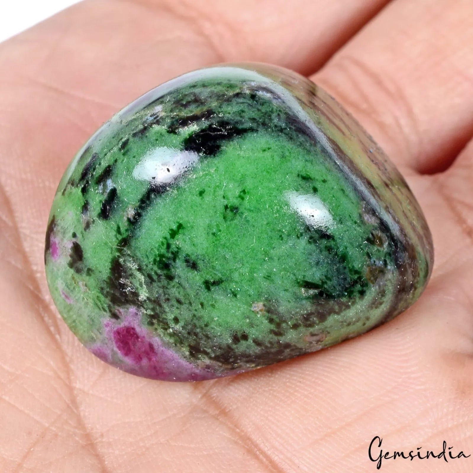170 Cts Unheated Natural Ruby Zoisite 34x27mm Tumble Red Green Huge Gemstone
