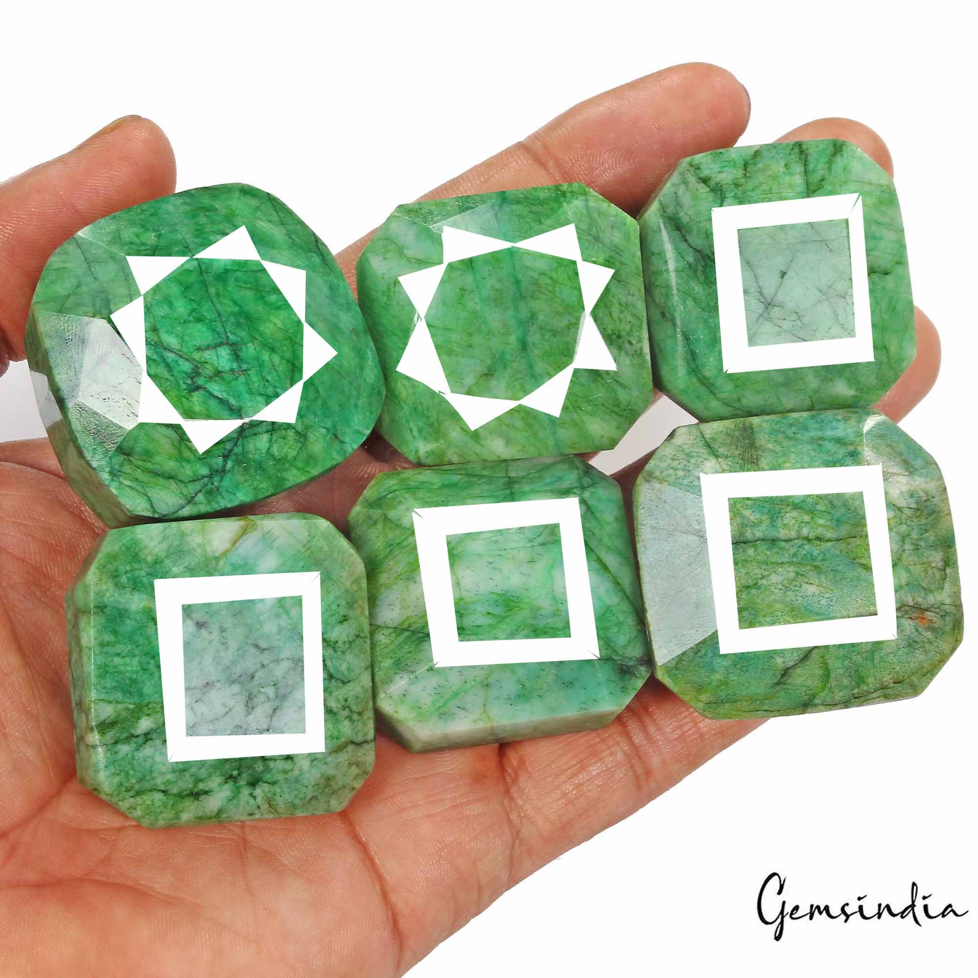 Emerald Lot, Loose Gemstone, Color Enhanced, Green — 6 Pieces, 34mm to 40mm, 1850 Ct, Brazil
