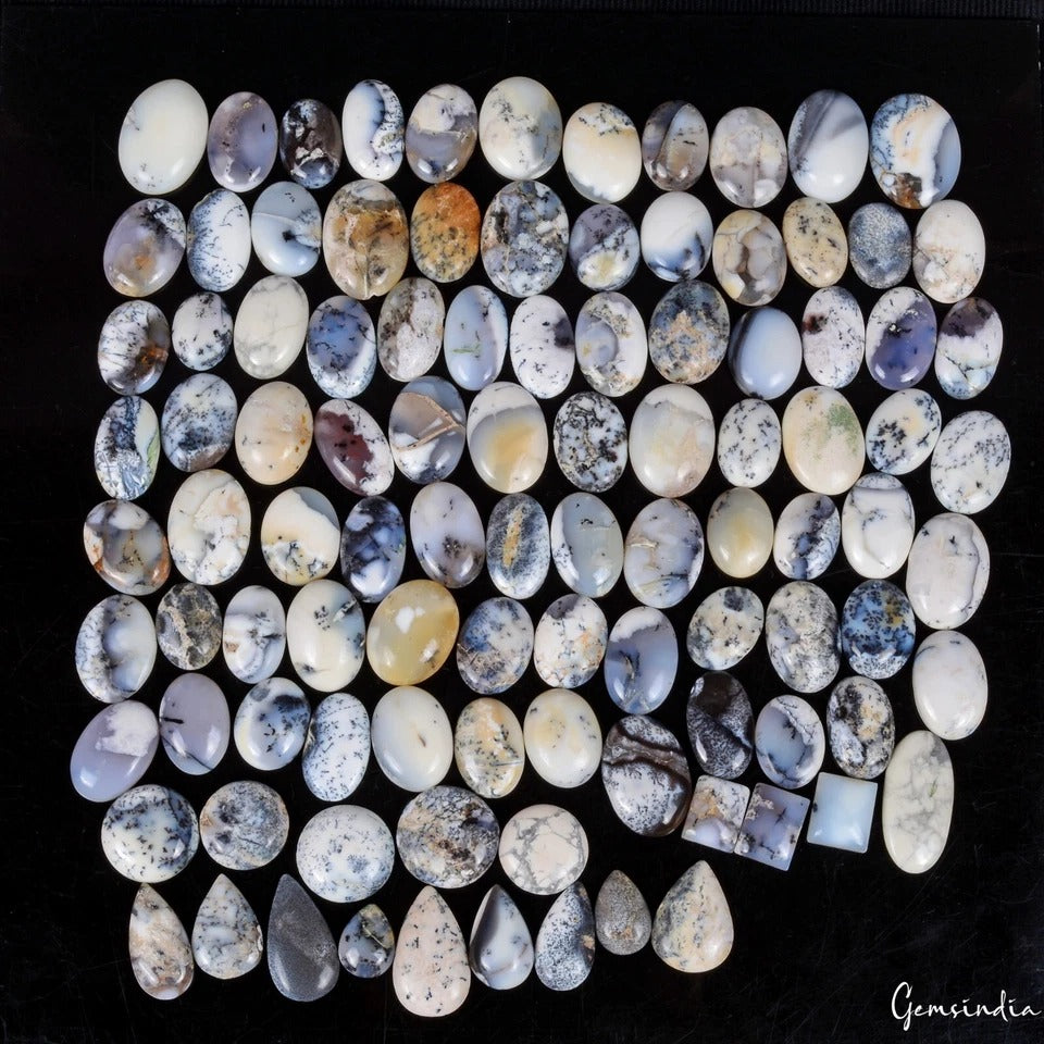 100 Pcs Natural Dendrite Opal Mix Shape Cabochon Loose Gemstones 3000 Ct/19-39mm
