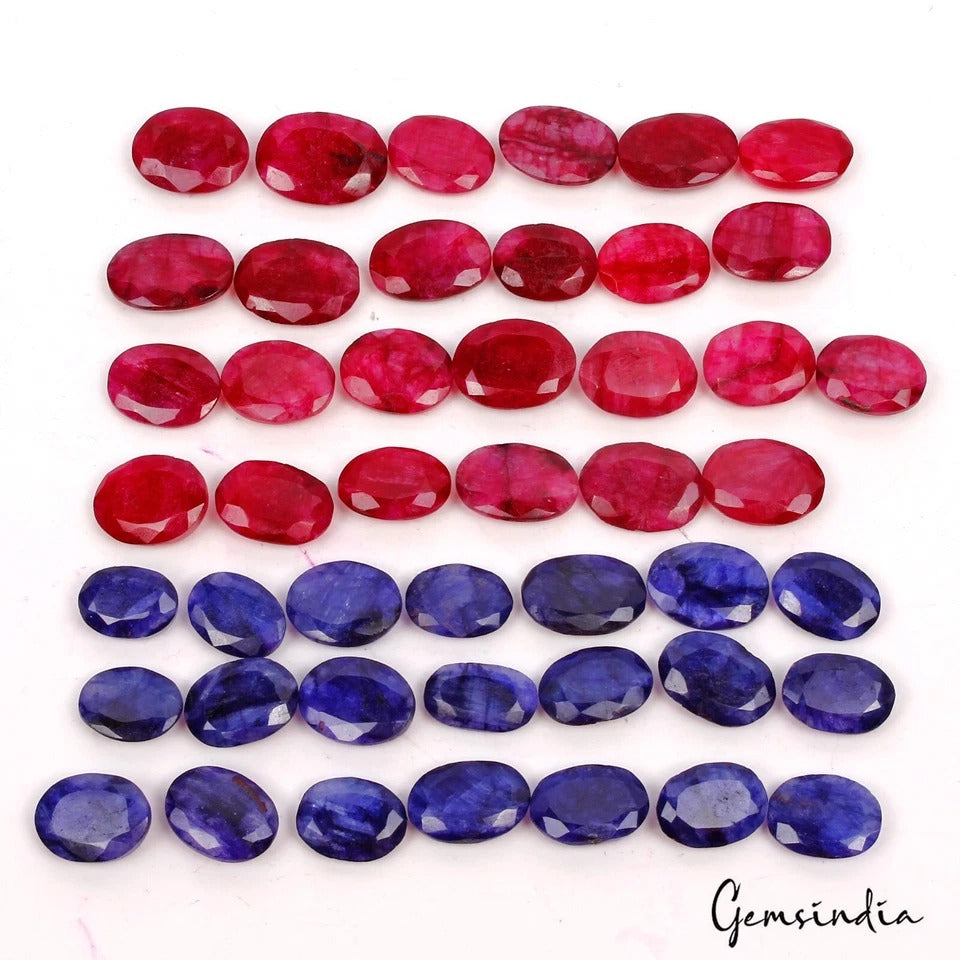 400 Ct Natural Red Blue Beryl Oval Faceted Loose Jewelry Making Gemstones 46 Pcs
