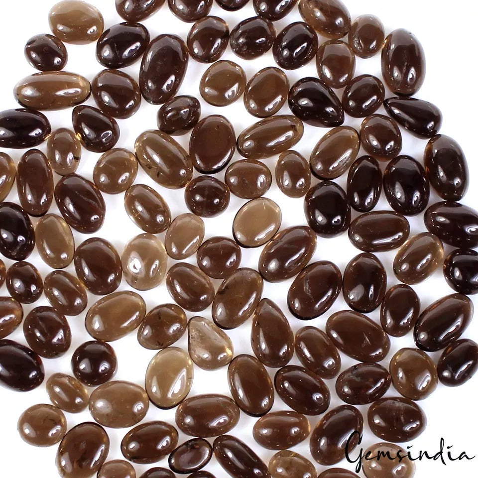 Smoky Quartz Lot, Cabochon, Brown — 100 Pieces, 07mm to 16mm, 340 Ct