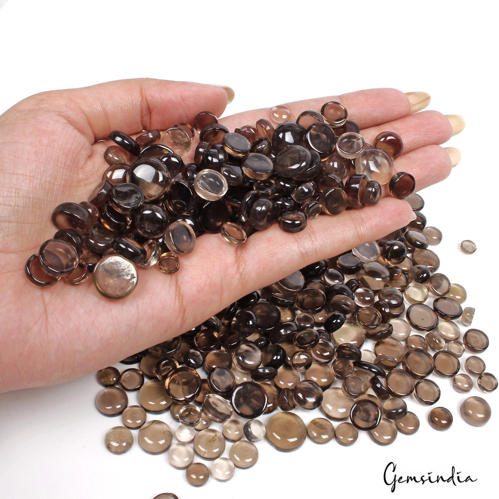 Smoky Quartz Lot, Cabochon, Round Cabochon, Untreated — 460 Pieces, 5mm to 13mm, 1350 Ct, Madagascar