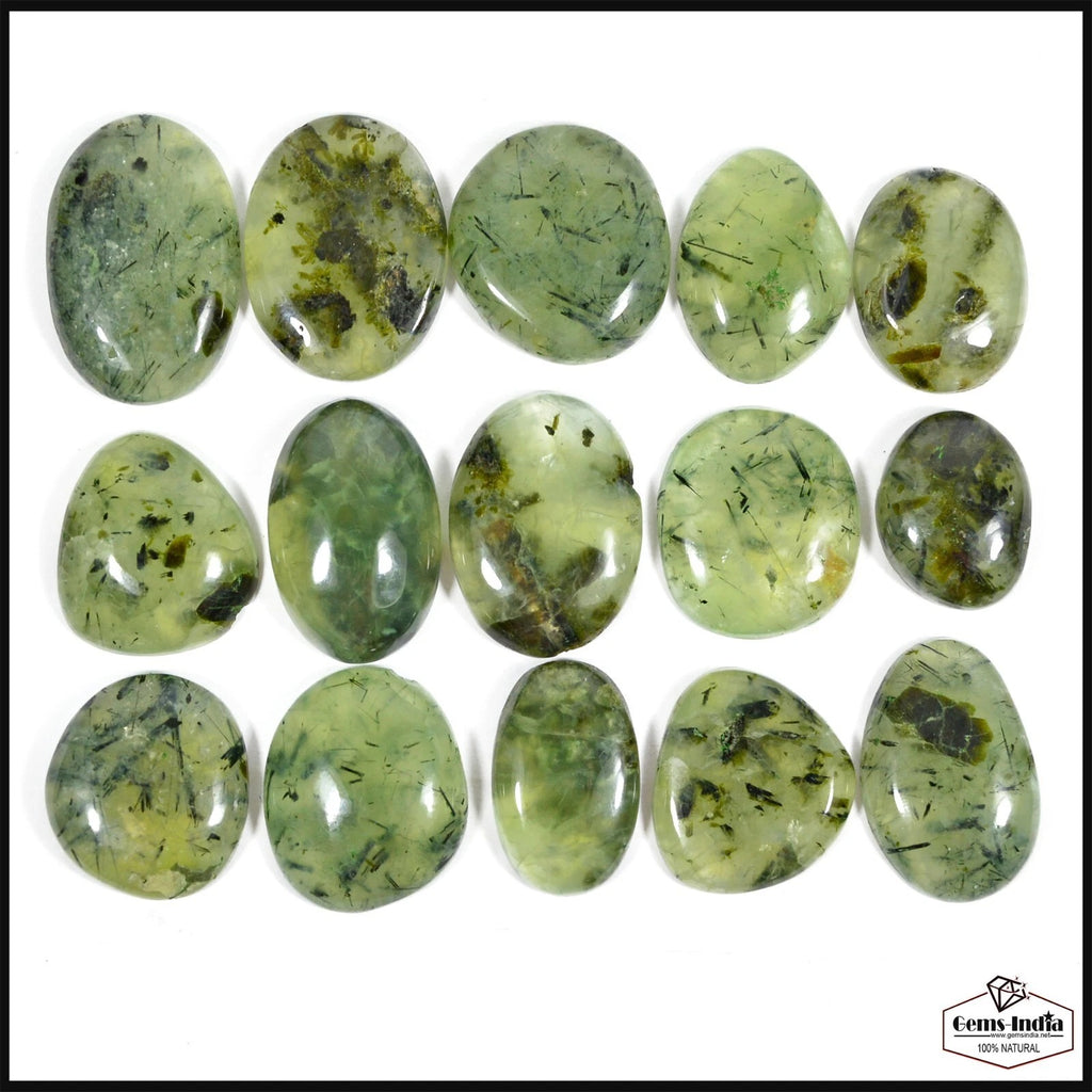 Prehnite Lot, Cabochon, Untreated, Black — 15 Pieces, 27mm to 36mm, 850 Ct