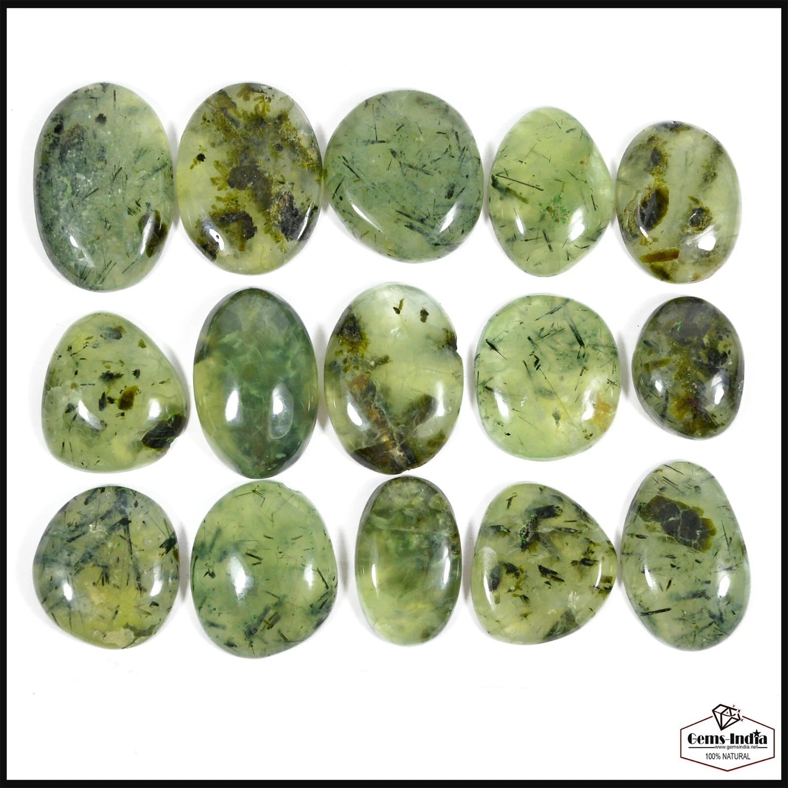 Prehnite Lot, Cabochon, Untreated, Black — 15 Pieces, 27mm to 36mm, 850 Ct