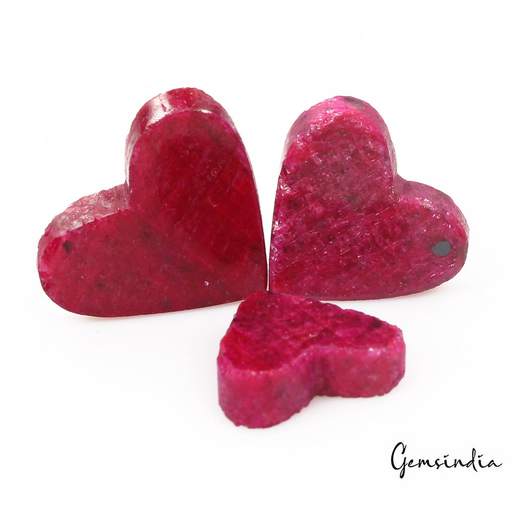 Certified 73.60 Ct/3 Pcs Natural Red Ruby Heart Cut Loose 16-20mm Gems For Jewel