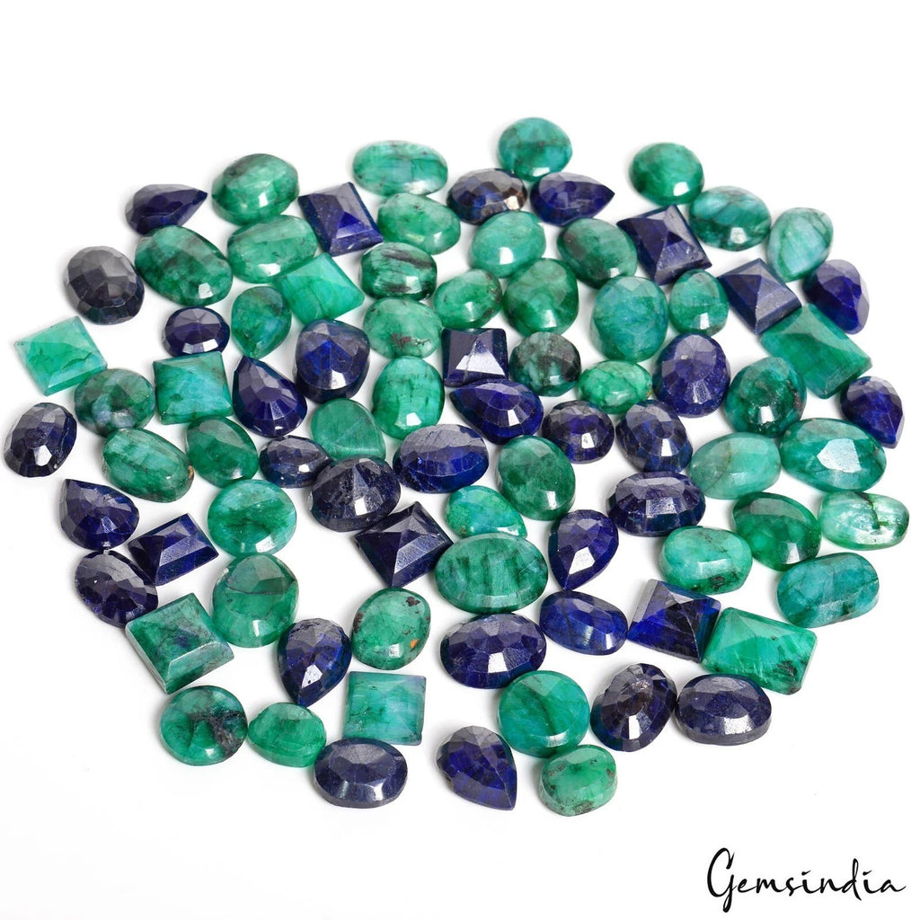 830 Ct/84 Pcs Natural Emerald Sapphire Mix Cut Loose Ring Size Gemstones 10-16mm