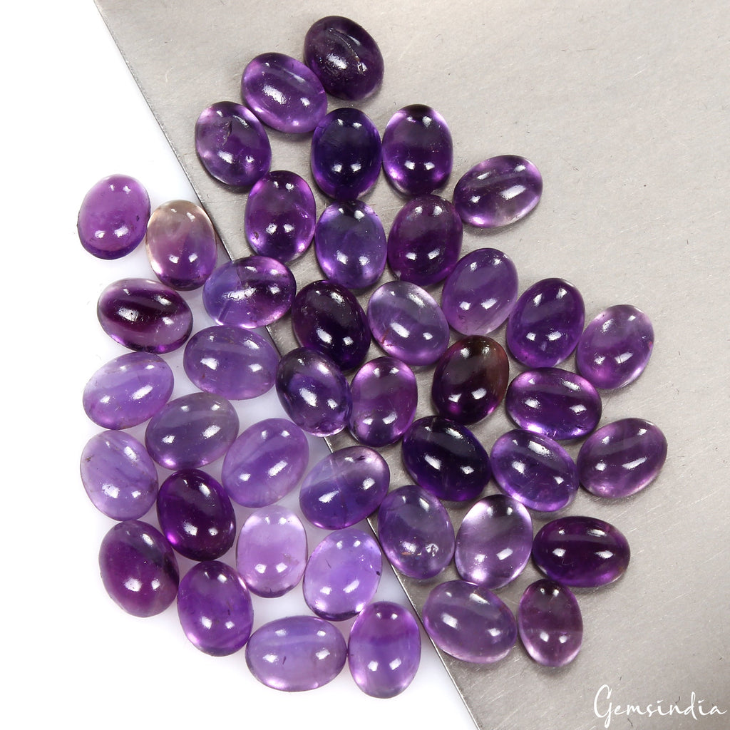43 Pcs Natural Amethyst Purple Oval Cabochon 7mm-8mm Untreated Loose Gemstones