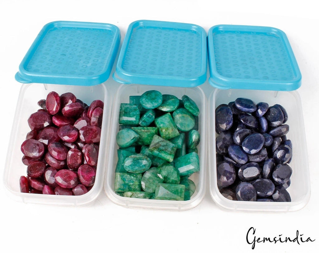 3000 Ct/204 Pcs Natural Ruby Emerald Sapphire Mix Cut Wholesale Gemstones Lot