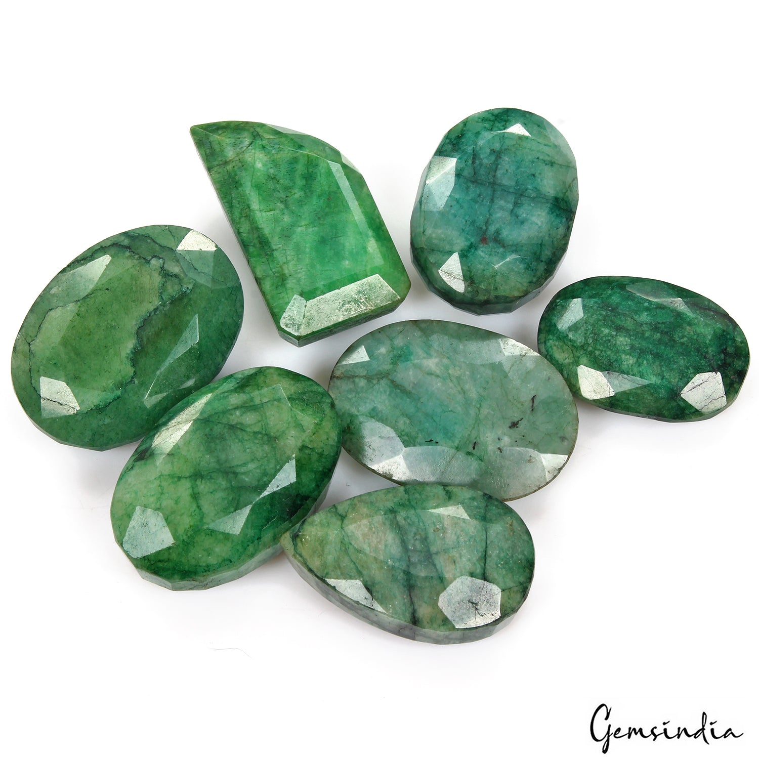 Emerald Lot, Loose Gemstone, Color Enhanced, Green — 7 Pieces, 38mm to 47mm, 1220 Ct, Brazil