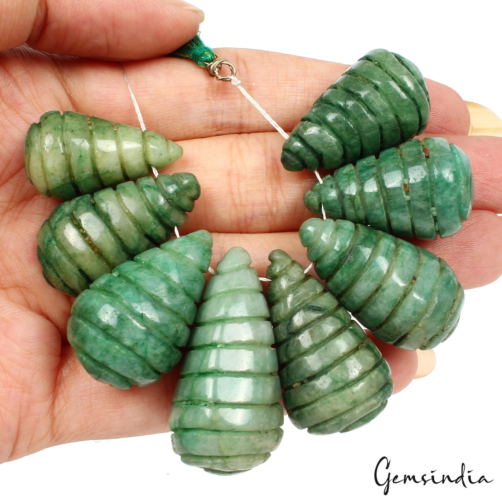Natural Brazilian Emerald Drilled Teardrop Briolette Beads 360 Cts/ 8Pcs 25-35mm