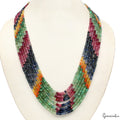 7 Strands Untreated Ruby Emerald Sapphire Beaded Designer AAA Necklace 350 Cts