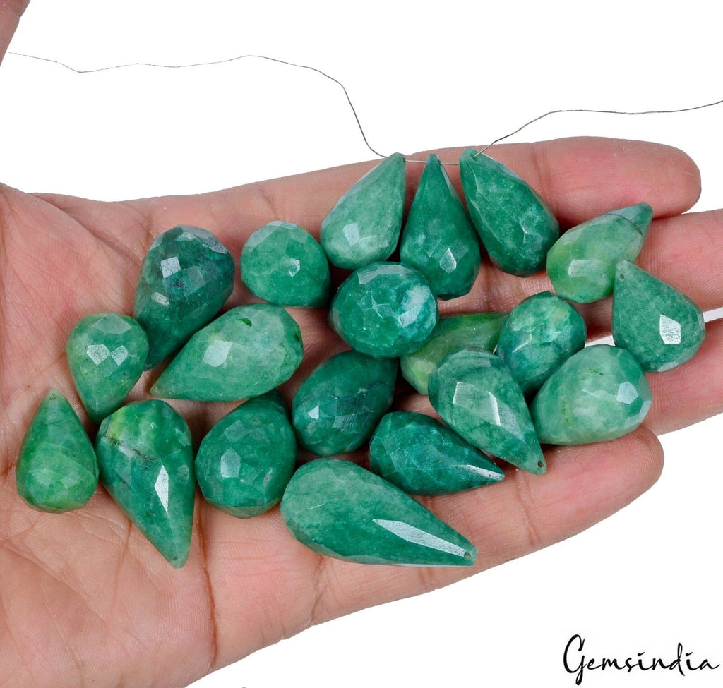 Certified 600 Ct/20 Pcs Natural Green Emerald Pear Cut Drill Briolettes Gems Lot