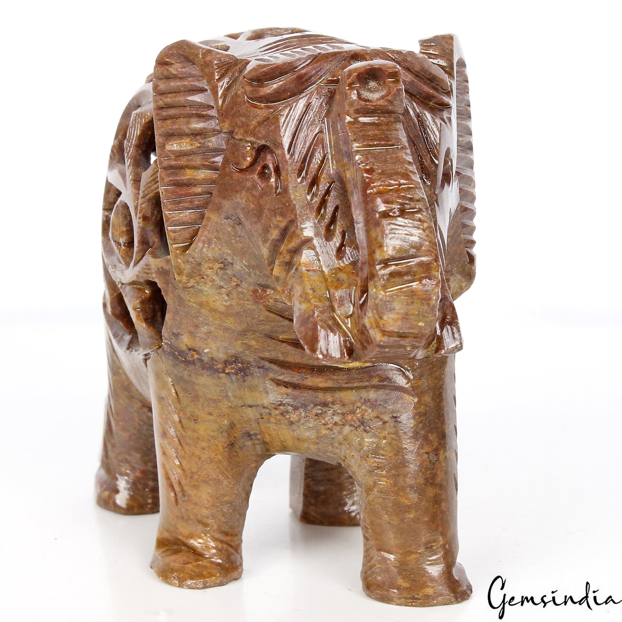 Hand Carved Elephant with Baby Inside Double Elephant Soapstone Figure ~ 1350 Ct