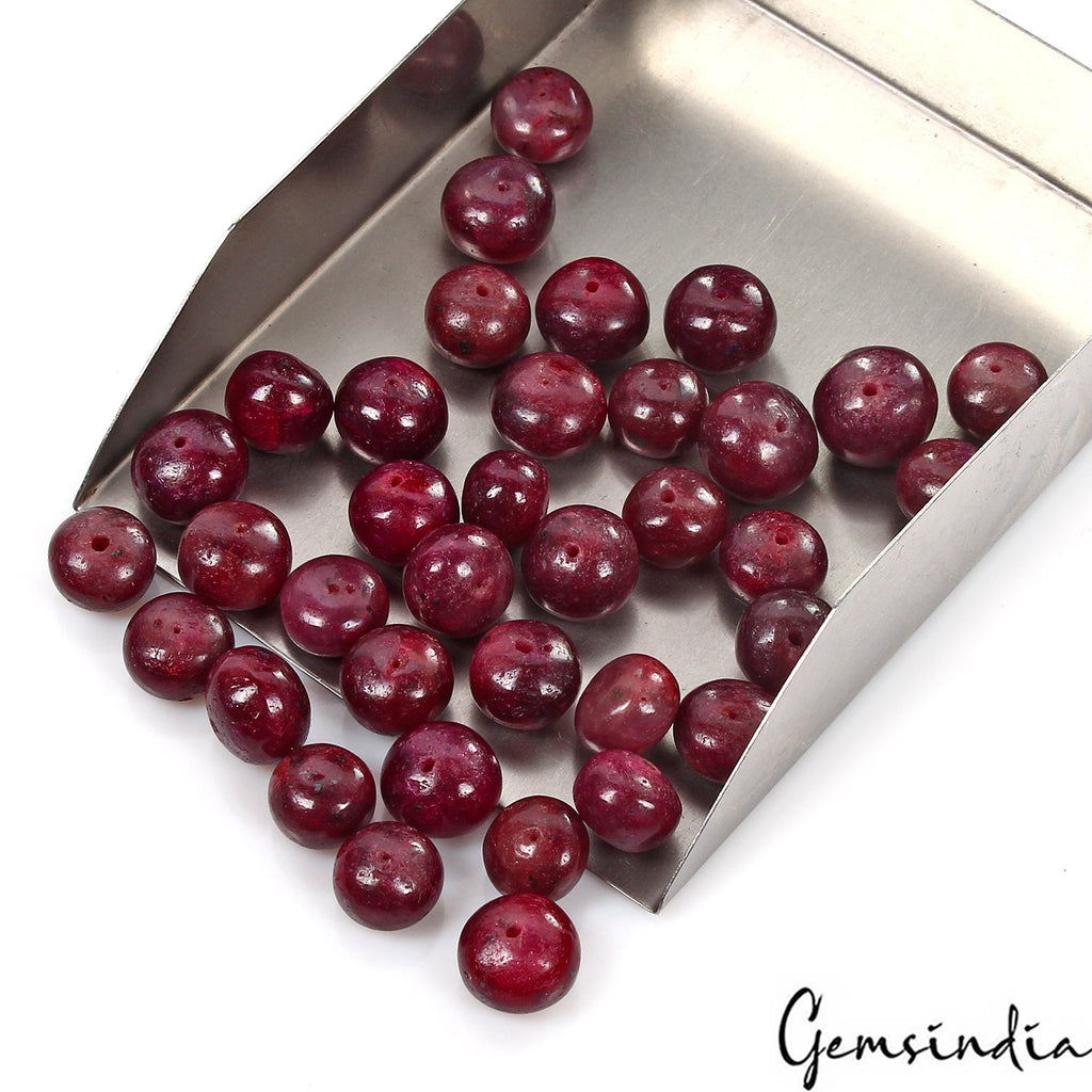 670 Ct/36 Pcs Natural Deep Red Ruby Round Cab Drilled Beads Jewelry Beads Lot