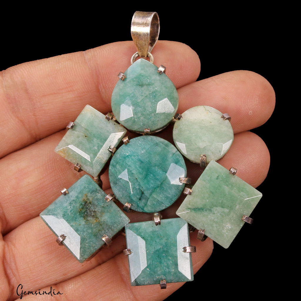40.92 Certified Natural Green Emerald Handmade 925 Sterling Silver Huge Pendant