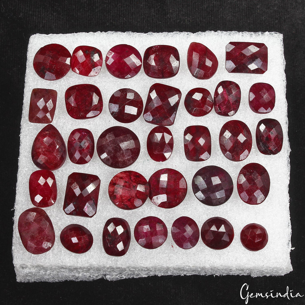300 Cts/33 Pcs Natural Red Ruby Mix Checker Cut 10mm-18mm Loose Gems For Jewelry