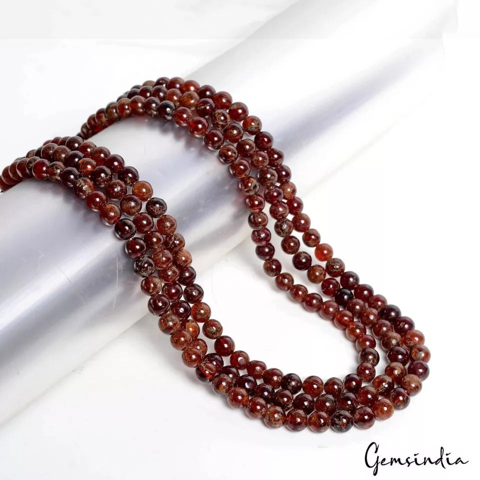 3 Strand Hessonite Garnet Amazing 827 Ct Beaded Stunning 7-8mm Necklace Jewelry