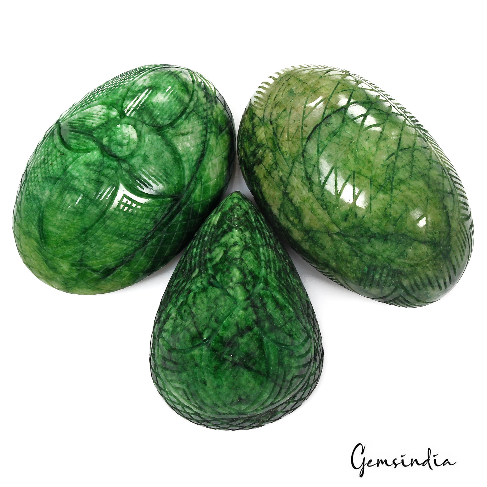 2040 Cts Natural Green Carving Emerald Mix Cut Earth Mined Loose Gems Lot 3 Pcs