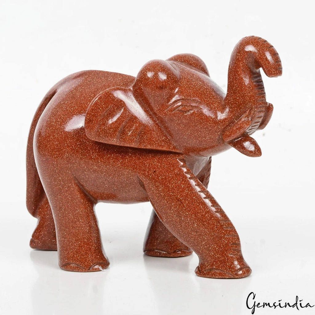 2400Ct Natural Brown Sunstone Trunk up Elephant Hand Crafted/Decor Gem Sculpture