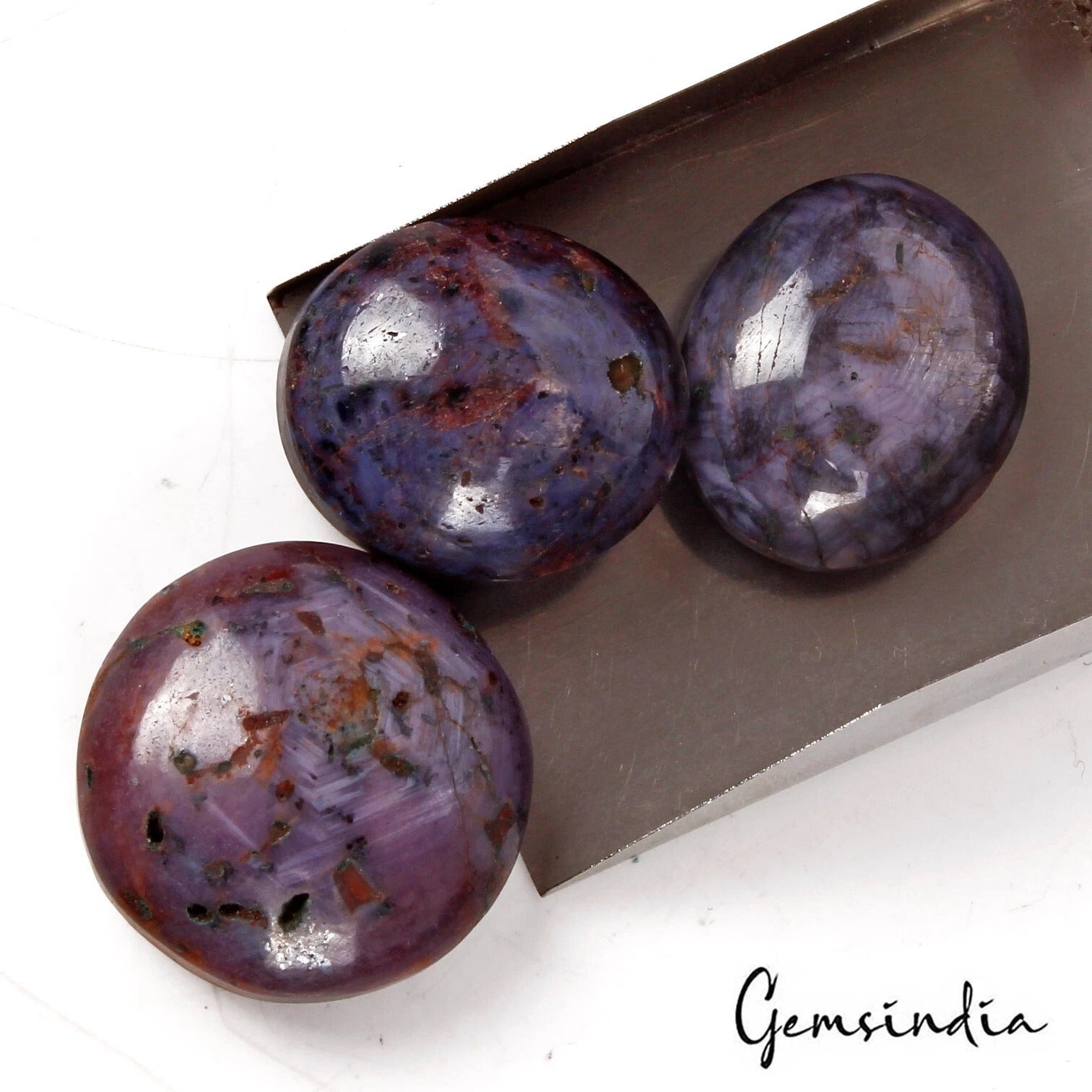 270 Ct Natural Untreated Purple Star Ruby Mix Cab Gemstone Lot 3 Pc For Jewelry