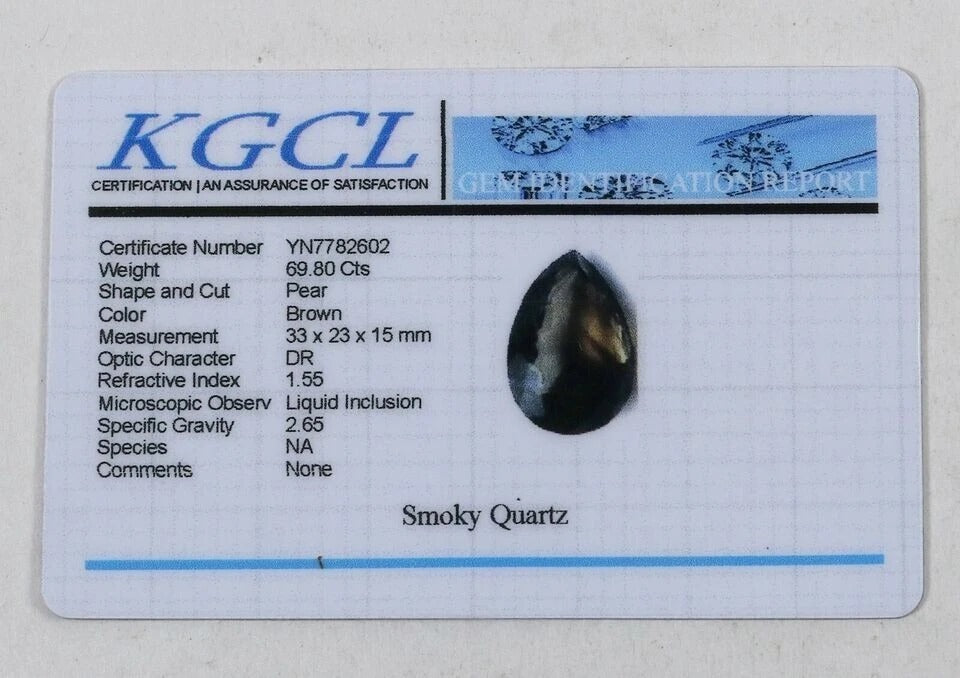 Certified 69.80 Ct Natural Untreated Brown Smoky Pear Faceted Gems For Jewelry