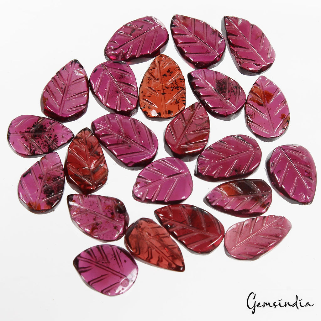 35.85 Cts/22 Pcs Natural Rhodonite Garnet Pear Leaf Hand Carved Loose Gems Lot