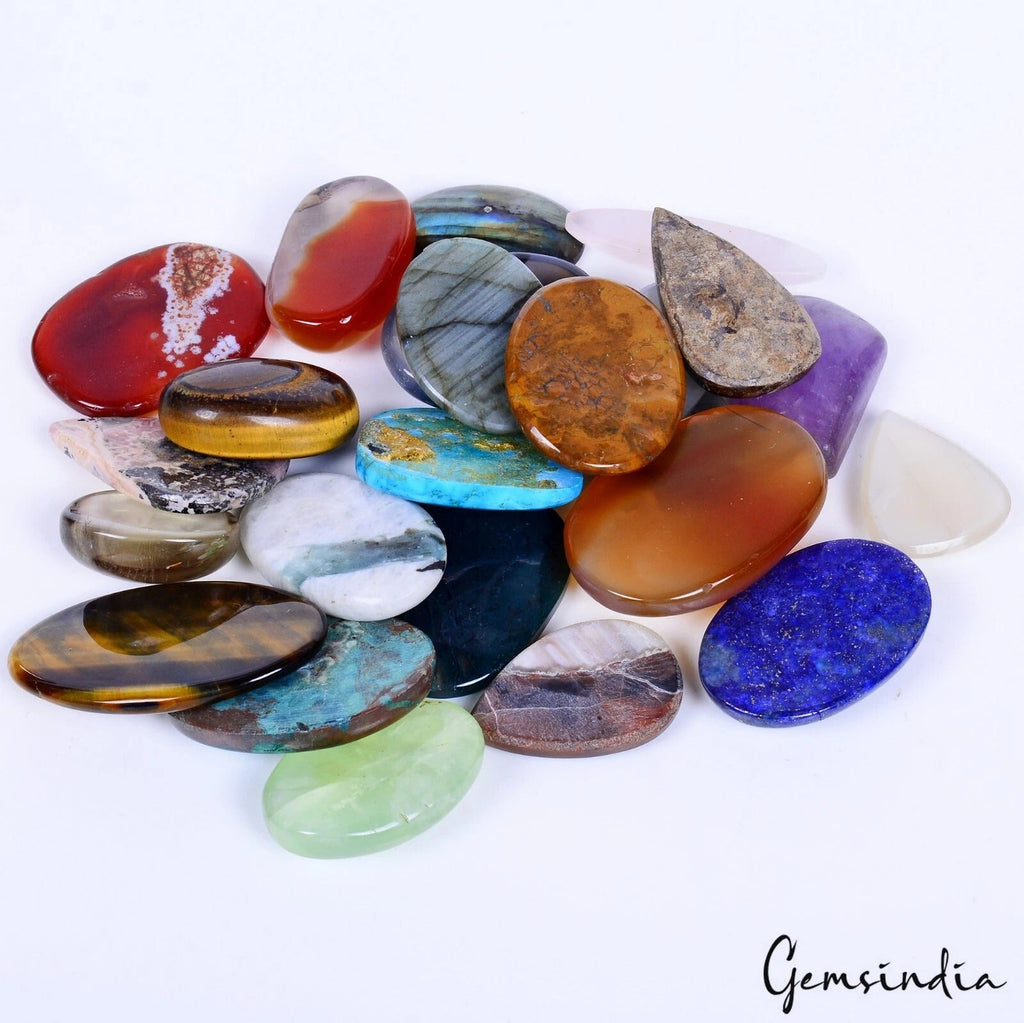 24 Pcs Natural Multi Gemstone 25-45mm Cabochon Untreated Gemstones Wholesale Lot