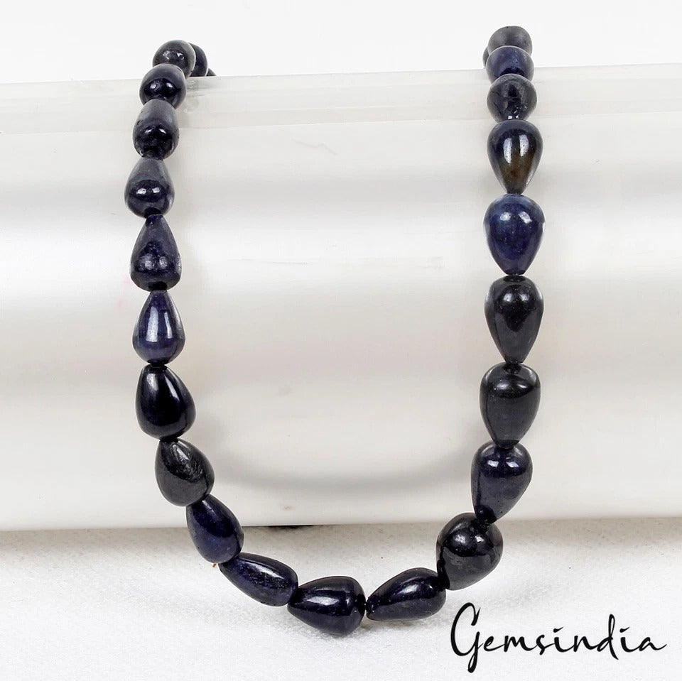 Briolette 6-11mm Blue Sapphire 11.5" Strand Tear Drop Shape Madagascar Gem 128Ct