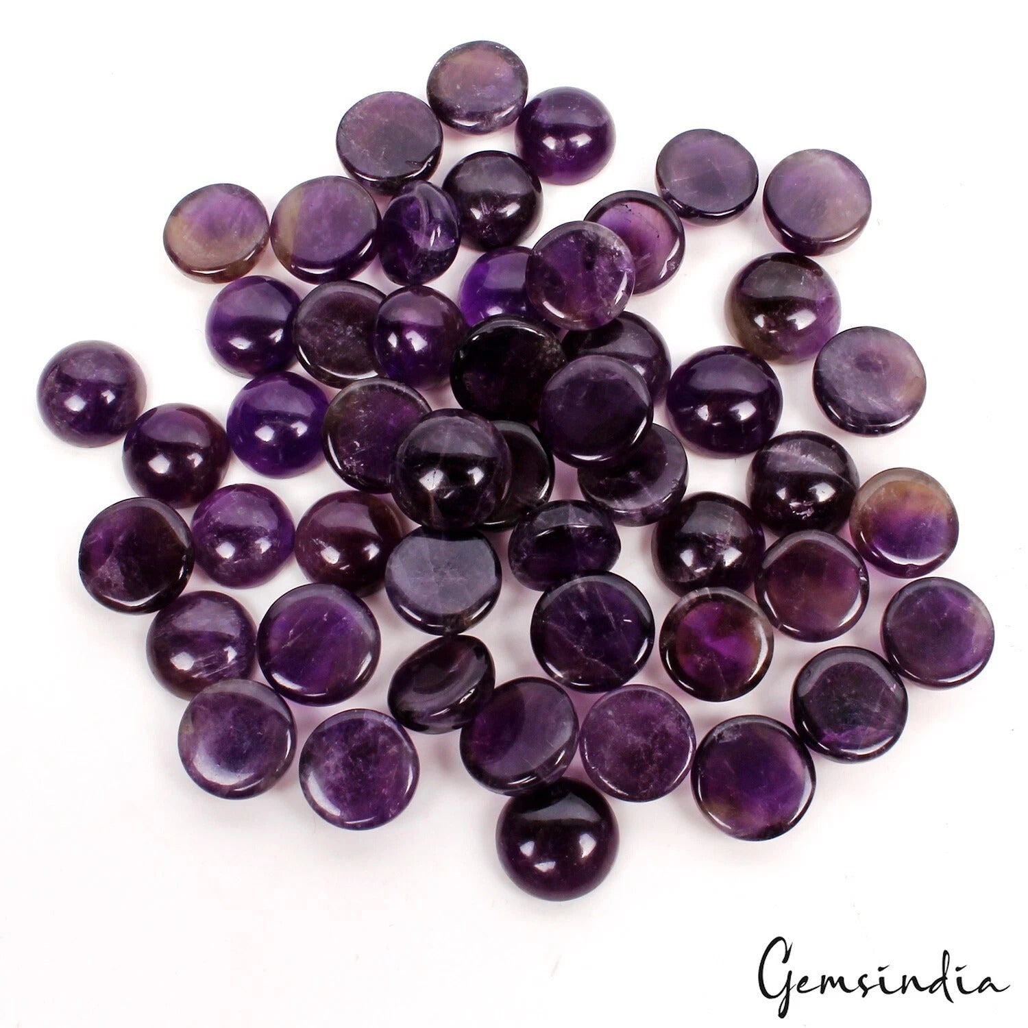 270 Ct/50 Pcs Natural Untreated Dark Purple Amethyst Round Cab Gems For Jewelry