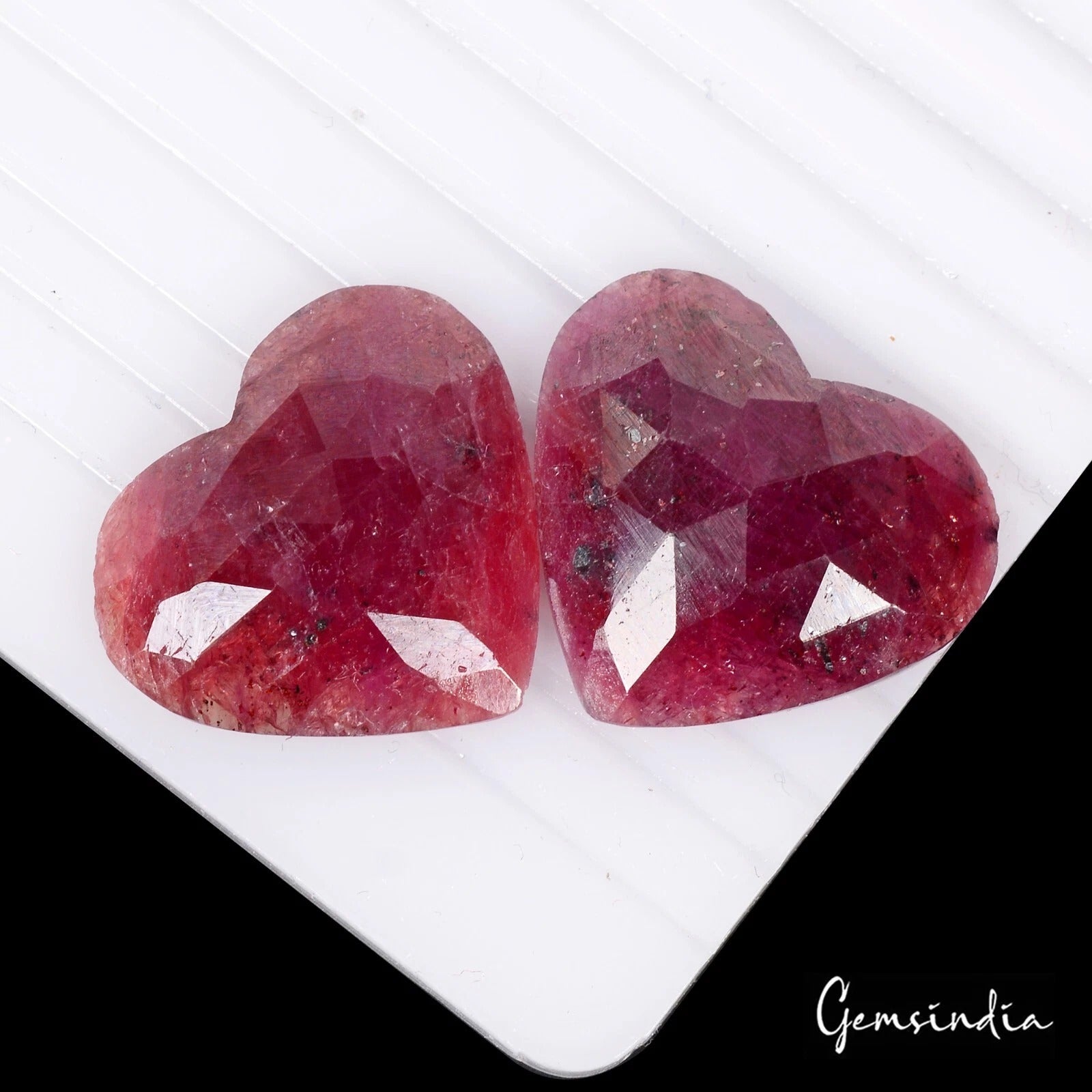 Ruby Lot, Loose Gemstone, Heart Cut, Color Enhanced — 2 Pieces, 21mm, 47.40 Ct, Africa