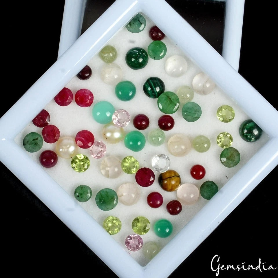 21.80 Cst/55 Pcs Natural Multi-Color Mix Multi-Gems Round 3-5mm Gems For Jewelry