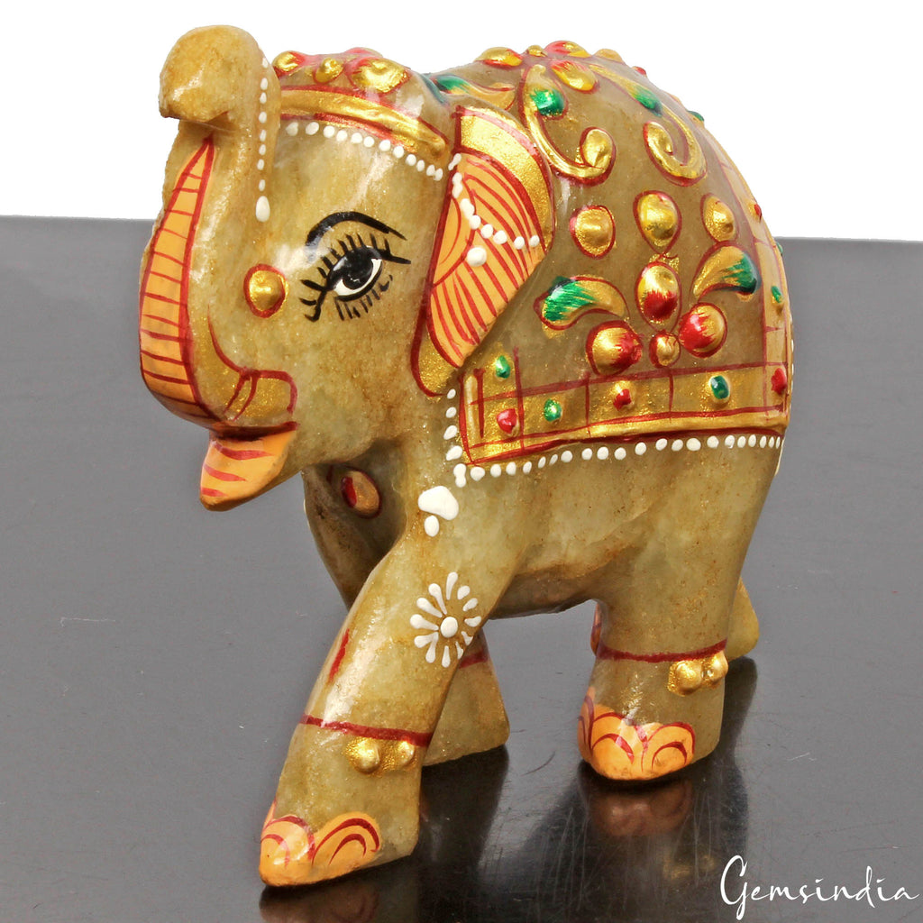 Aventurine Elephant Figurine, Gold — 81x60x30 mm, 740 Ct