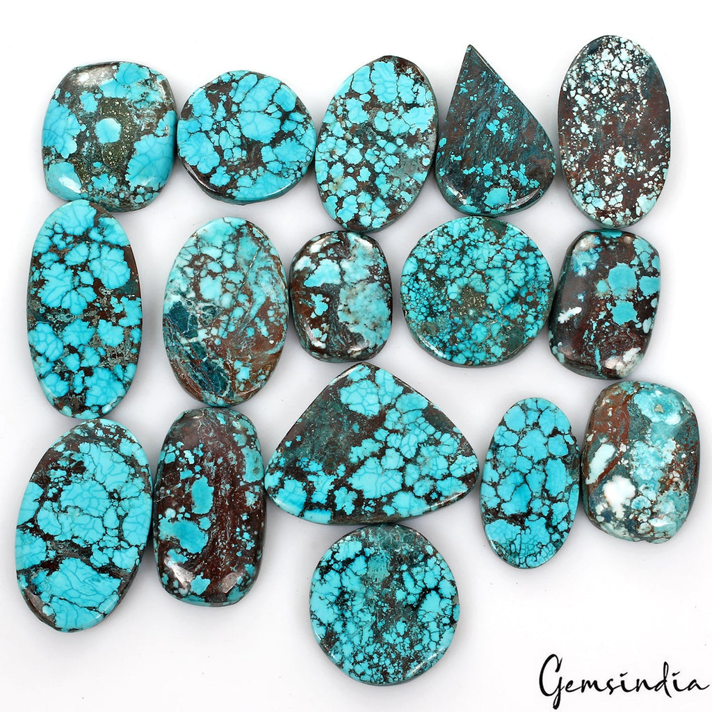 750 Ct Natural Blue Spiderweb Turquoise Mix Cabochon Loose 27-44mm Gemstones Lot