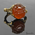 5.30 gm Orange Onyx Carved Ganesha Gem Ashtadhatu Astrological Adjustable Ring