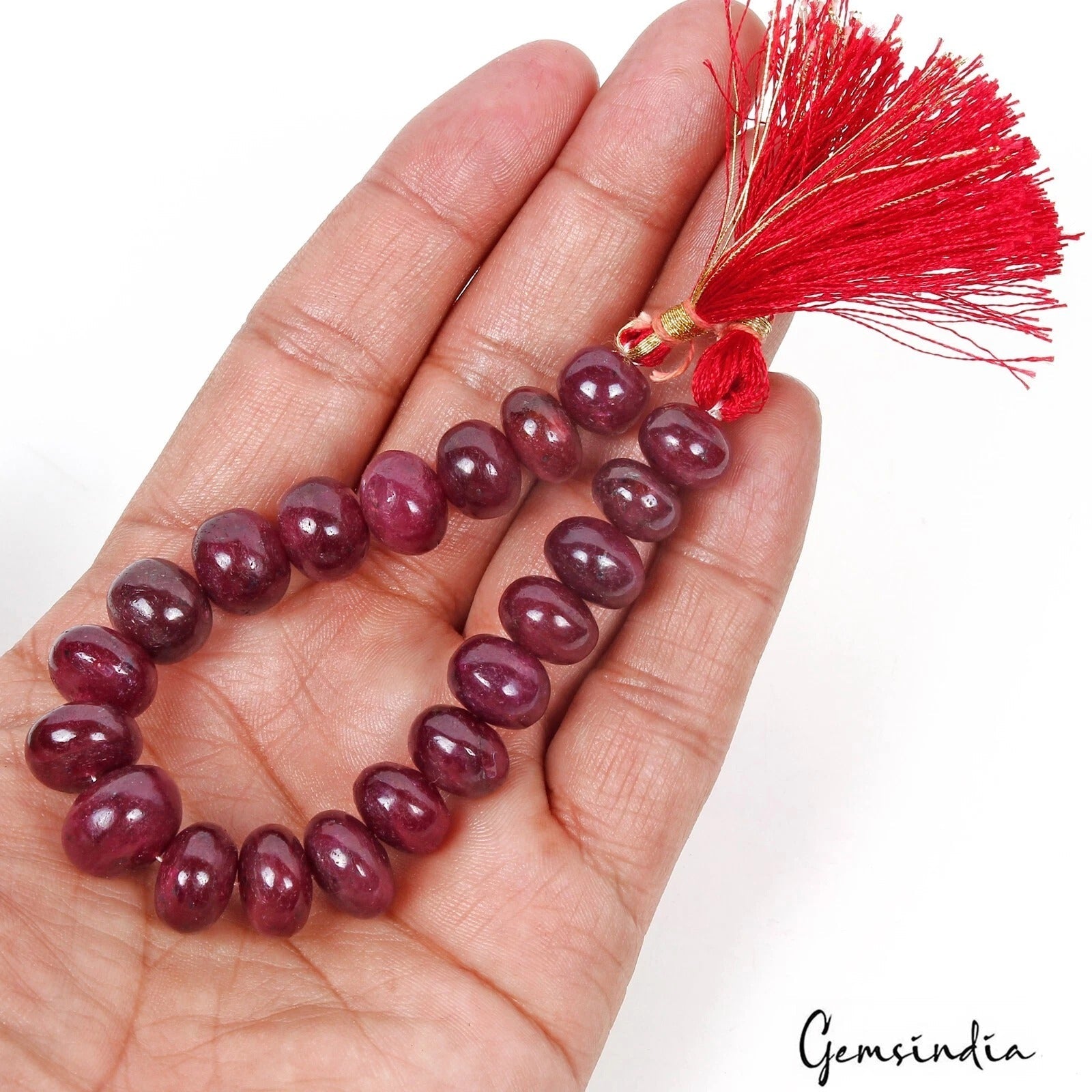 300 Cts/20 Pcs Natural Dark Red Ruby Gems Round Cab Loose Drill Beads Strand 7"