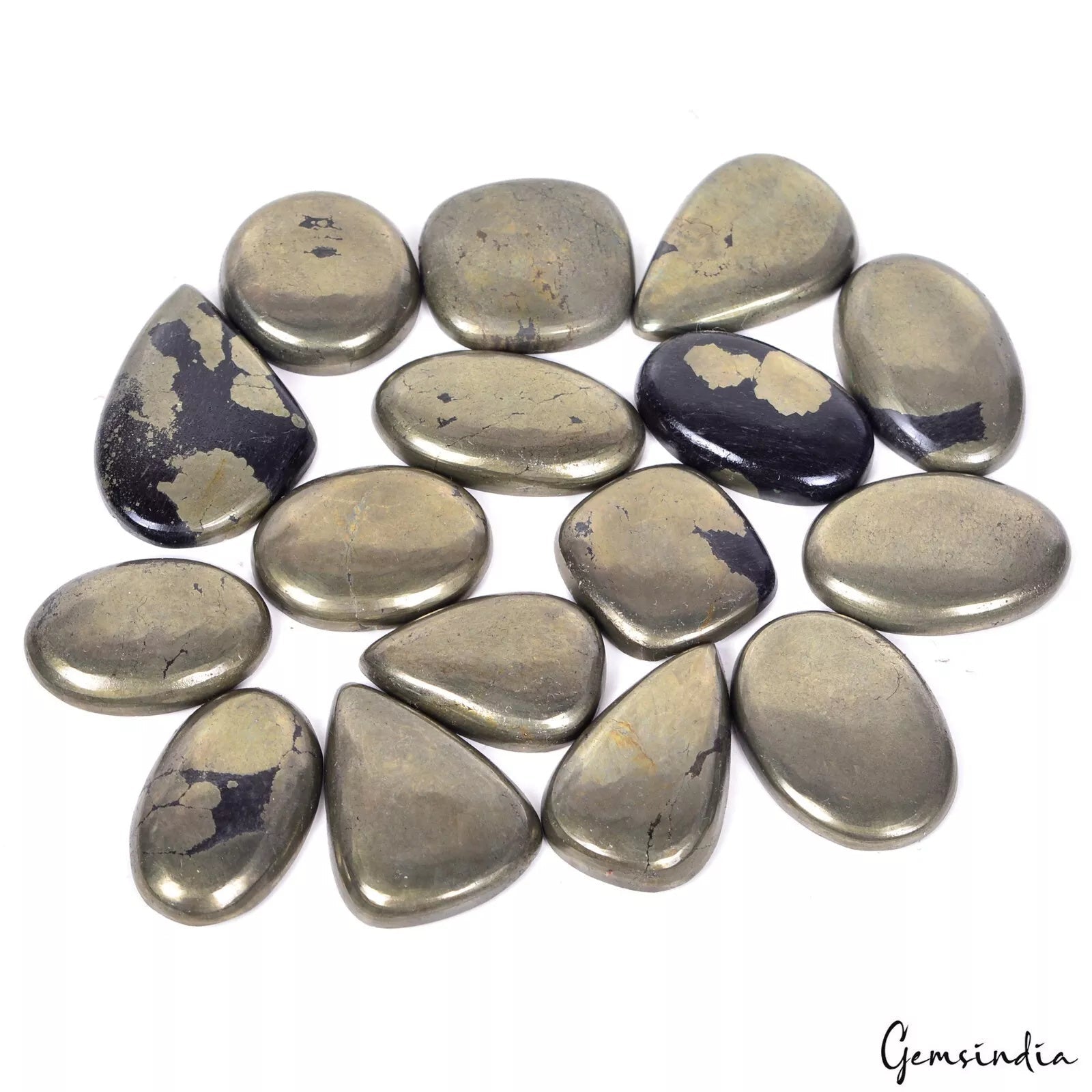 16 Pcs Natural Untreated Gold Pyrite Loose Cabochon 21-30mm Wholesale Gems~500Ct