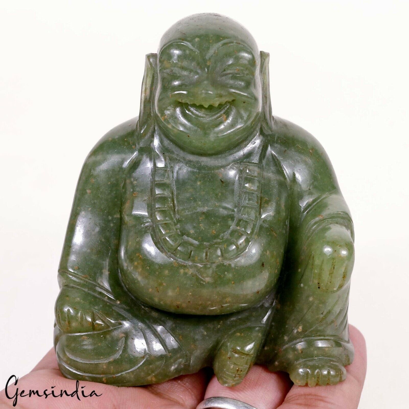 1430Ct Natural Untreated Aventurine Laughing Buddha Sculpture Hand Carved Gem 3"