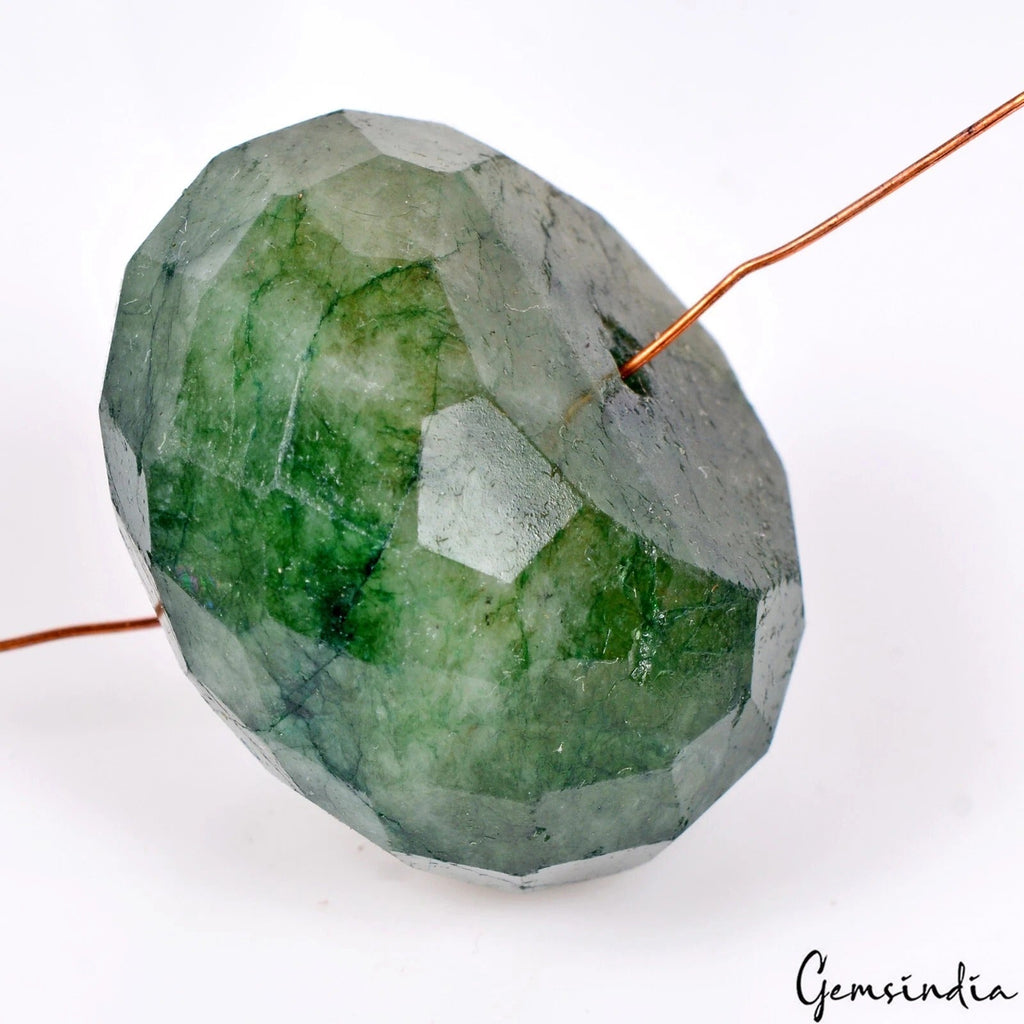 175.80 Ct Natural Brazilian Green Emerald Round Checker Cut Drill Bead Loose Gem