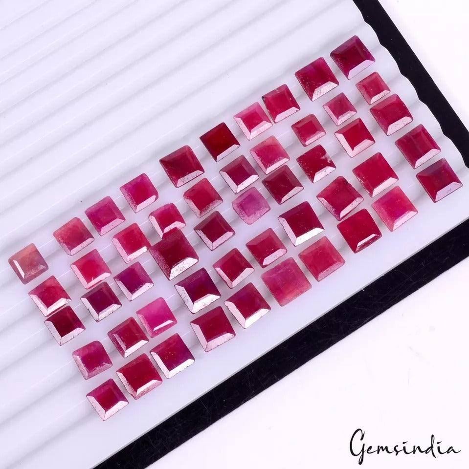 50 Pcs/6-9mm Natural Pink Red Ruby Princess Square Cut Ring Size Loose Gemstones