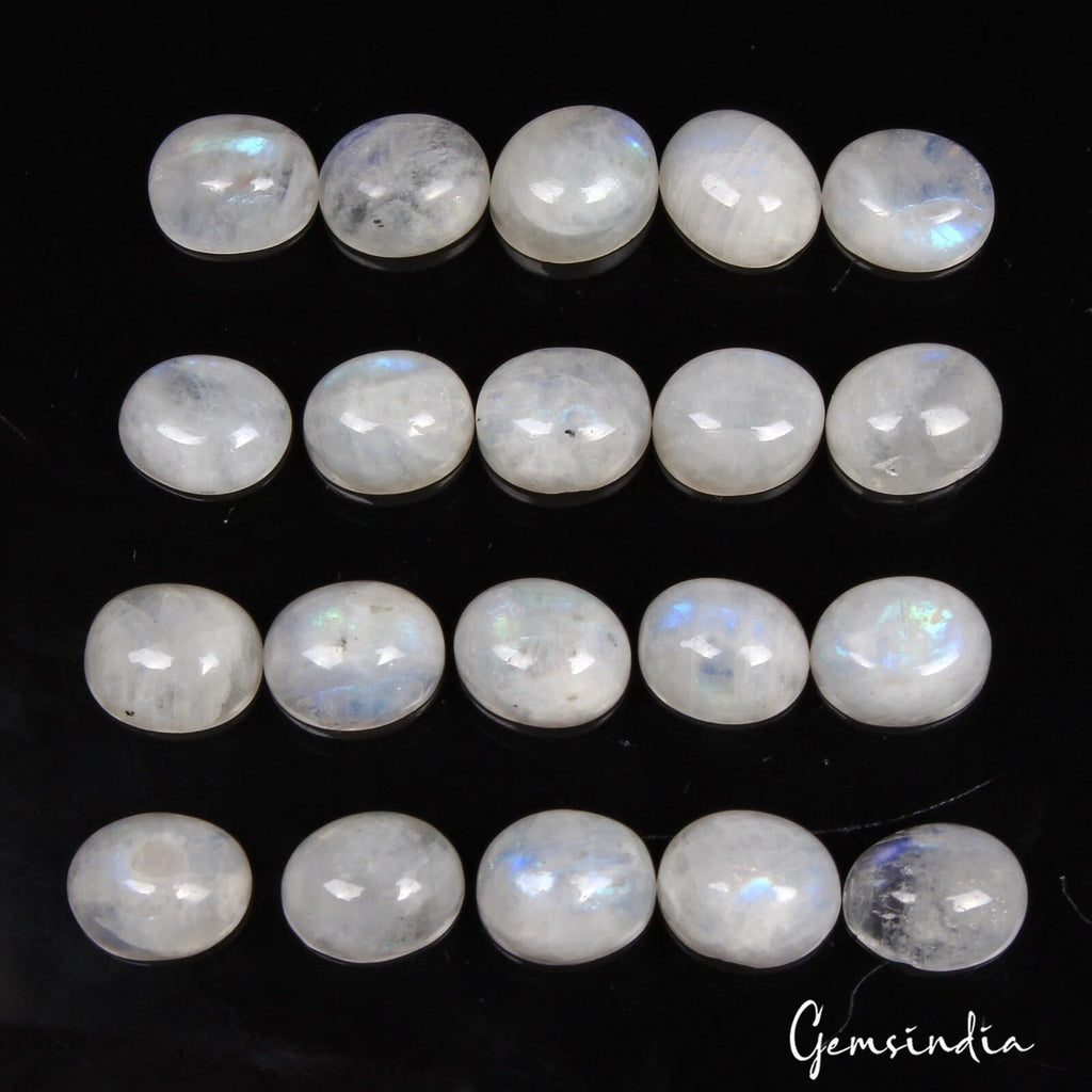 107.50 Cts/20 Pcs Natural Blue Shine Moonstone Oval Cab Loose Gems For Jewelry
