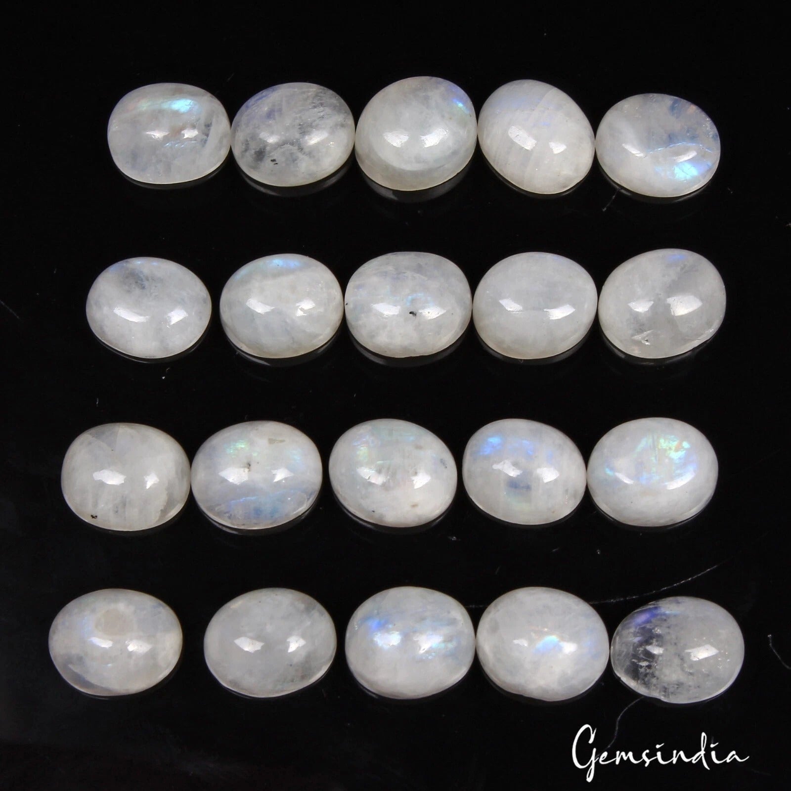107.50 Cts/20 Pcs Natural Blue Shine Moonstone Oval Cab Loose Gems For Jewelry