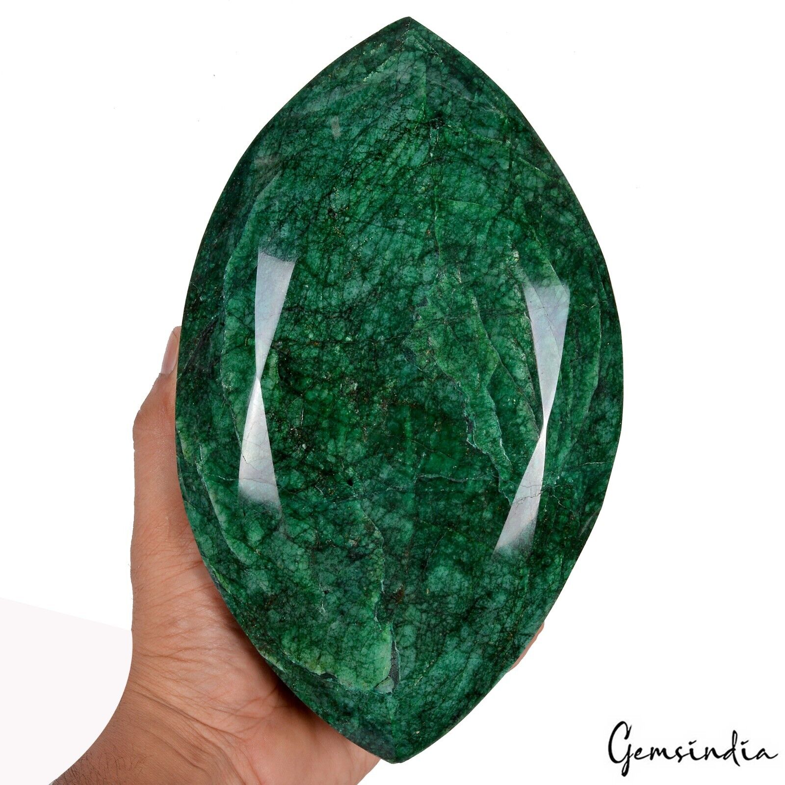 4.22 Kilo Green Emerald Marquise Cut Huge Earth mined Brazil Gemstone with Stand