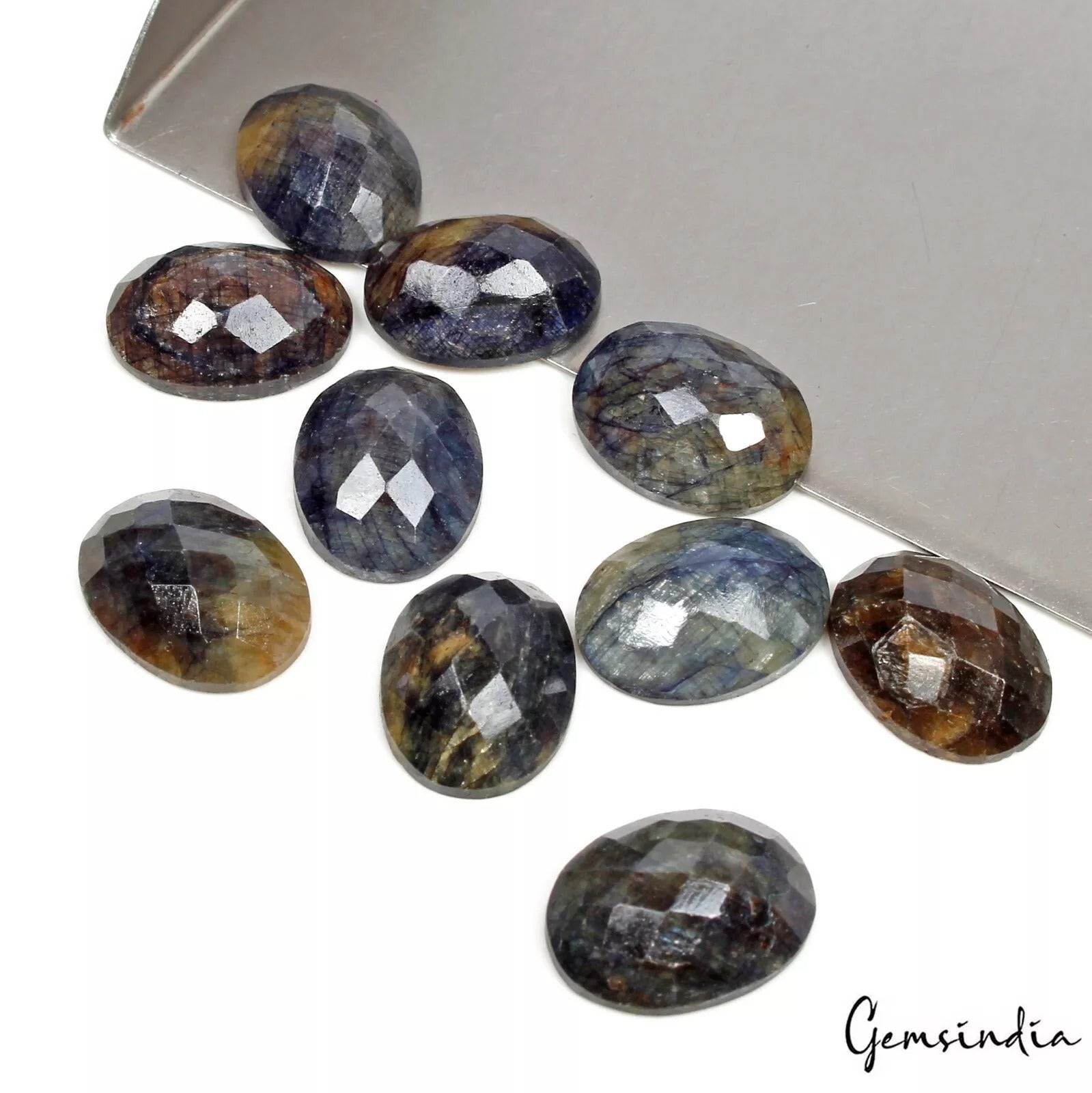 Sapphire Lot, Loose Gemstone, Oval Checker Cut w/ Flat back, Color Enhanced — 10 Pieces, 15x11mm, 104.80 Ct, Madagascar